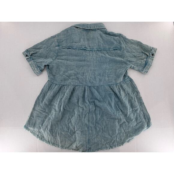 Umgee Tunic Top Sz XL Lagenlook Artsy Beach Raw Hem Guaze Blue Boho Loose Fit - Picture 11 of 12